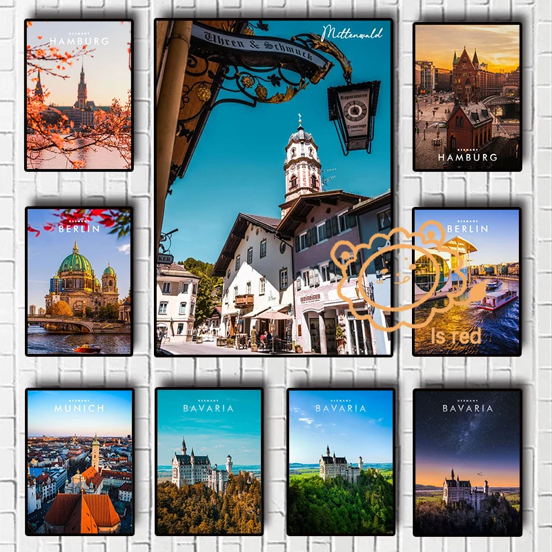Germany Poster Tourist Landscape Painting Mittenwald Hamburg City Canvas printing Home wall Art decoration frameless painting