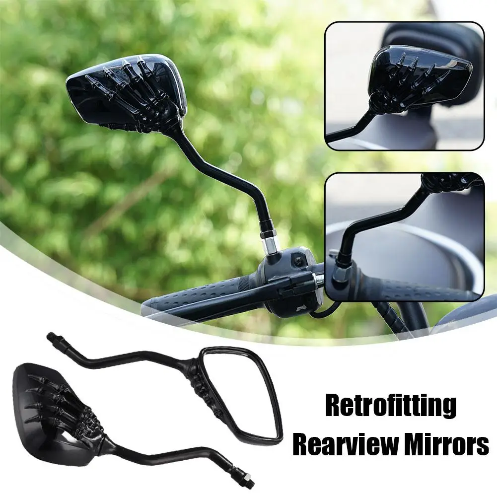 Motorcycle Retrofitting Rearview Mirrors Skull Hand Sight Clear Bike Cycling Range Flat Rearview Wide Mirror Back Reflector R9G4