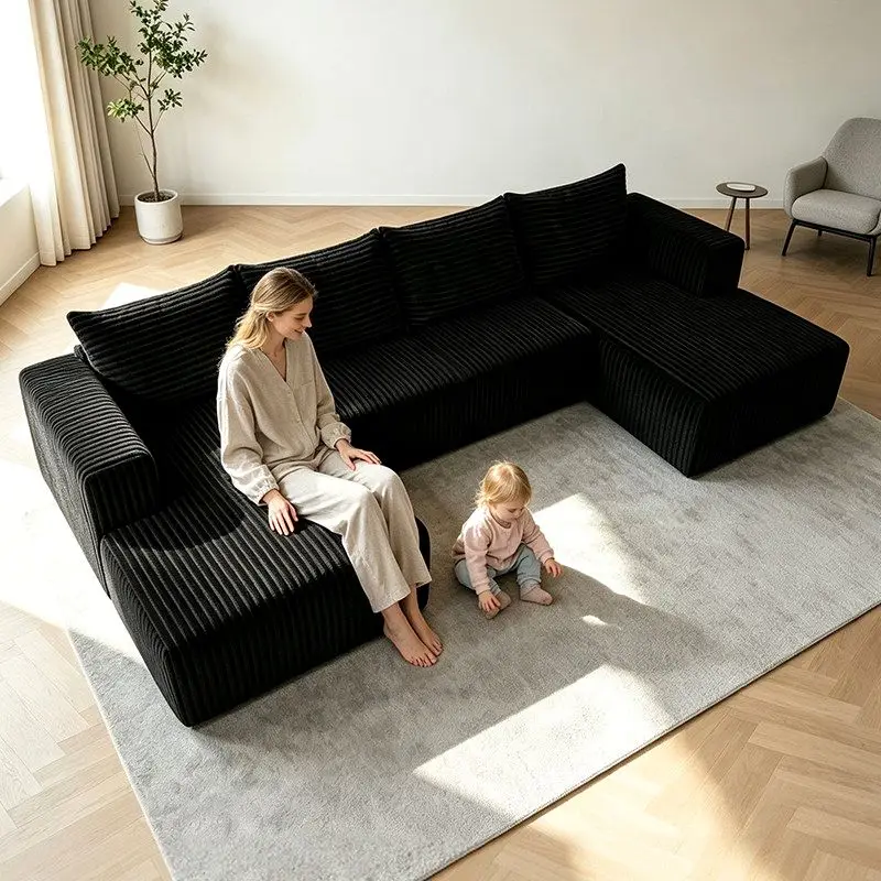 Folding Sectional Sofa with Chaise, U-Shaped Convertible Sofa, Removable Washable Cover, Space Saving Vacuum Compressed Fabri