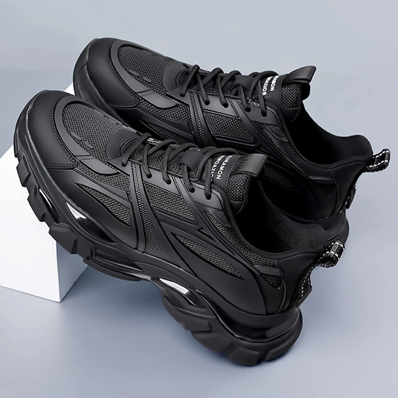 Men Shoes All-match Solid Color Sports Shoes Fashion Casual Lace-up Running Shoes Genuine Leather Mesh Patchwork Running Shoes