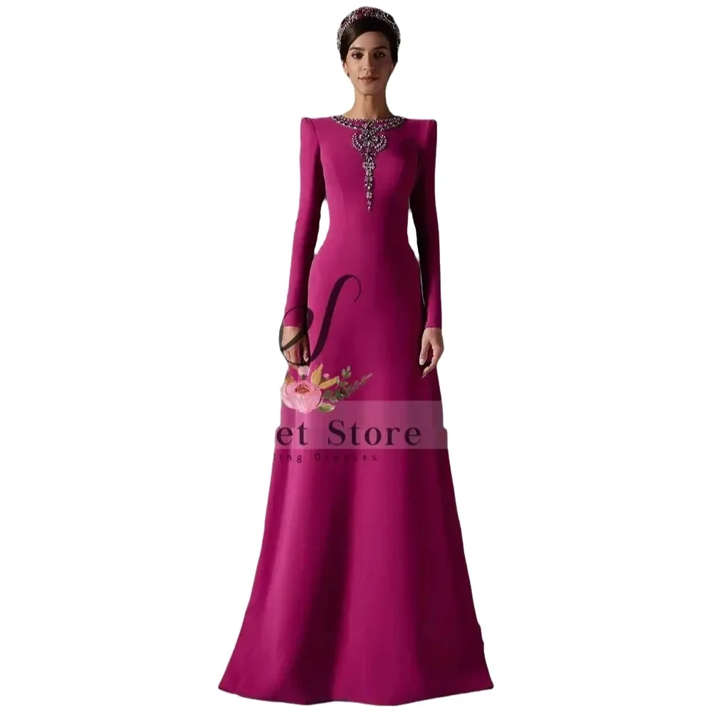 Customized  Evening Dress Long Sleeves Ruched Rhinestone Beaded Women's Evening Gowns A-line O Neck Bespoke Occasion Dresses image 3