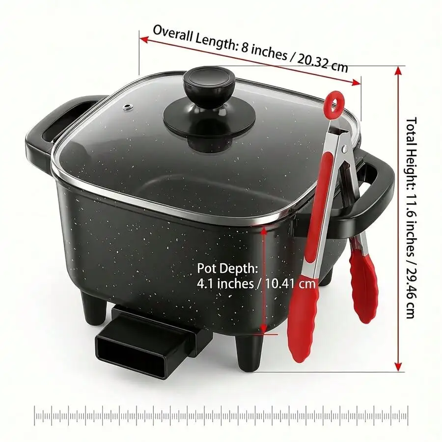 Non-Stick Electric Skillet Square Cooking Pot Multifunctional Fry Steam Boil Hot Pot All-In-One Large Capacity Healthy Cooking Kitchen Home Dorm Student Easy Clean Transparent Glass Lid Double Handles Anti-Scald Design A Wonderful Holiday Gift