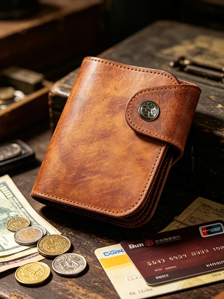 handmade-top-layer-vegetable-tanned-cowhide-men's-wallet-integrated-short-style-money-clip-pure-leather-coin-purse-card-holder