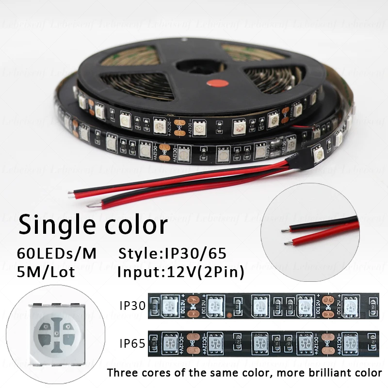 5M taśma LED RGB niskiego napięcia DC 12V SMD5050 60 leds/m czarny elastyczny pasek światła PCB ciepły biały czerwony zielony niebieski IP30 IP65