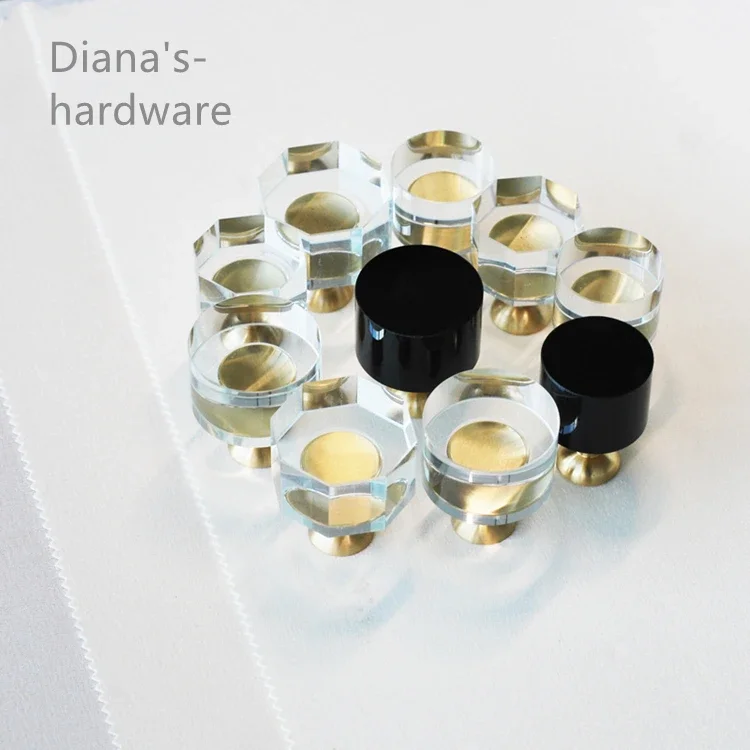 Light Luxury Brass+Crystal Cabinet Handle and Knobs Drawer Pull Knob Transparent / Black European Furniture Door Hardware