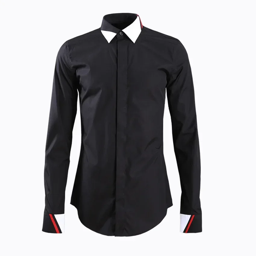 New cross-border splicing men's shirt long sleeved European and American style embroidered shirt slim fit men's shirt