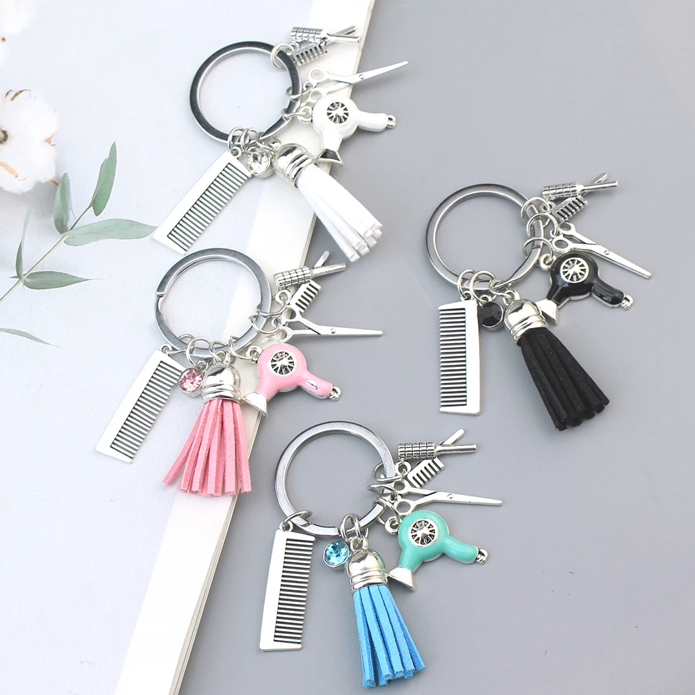 Hairstyle Gift Charm Tassel Keychain Retro Jewelry Mini Hairdressing Scissors Hair Dryer Comb Keychain