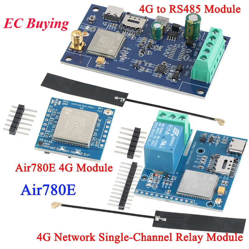 modulo-de-rede-completa-4g-air780e-dtu-lte-iot-para-comunicacao-serial-e-transmissao-de-dados-4g-para-rs485-placa-de-rele-de-canal-Unico-5v