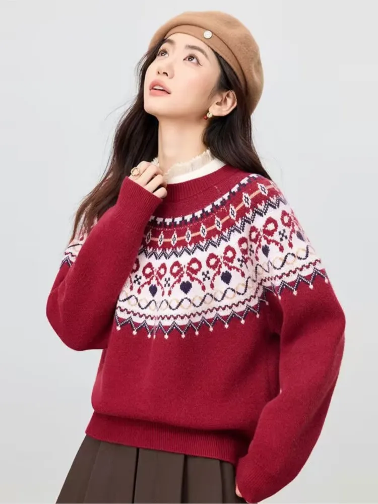 

2025 Winter Clothes Comfortable Woman Pulls Femmes All-match Loose Simple Style Sweater Contrast Keeping Warm Vintage Commuting