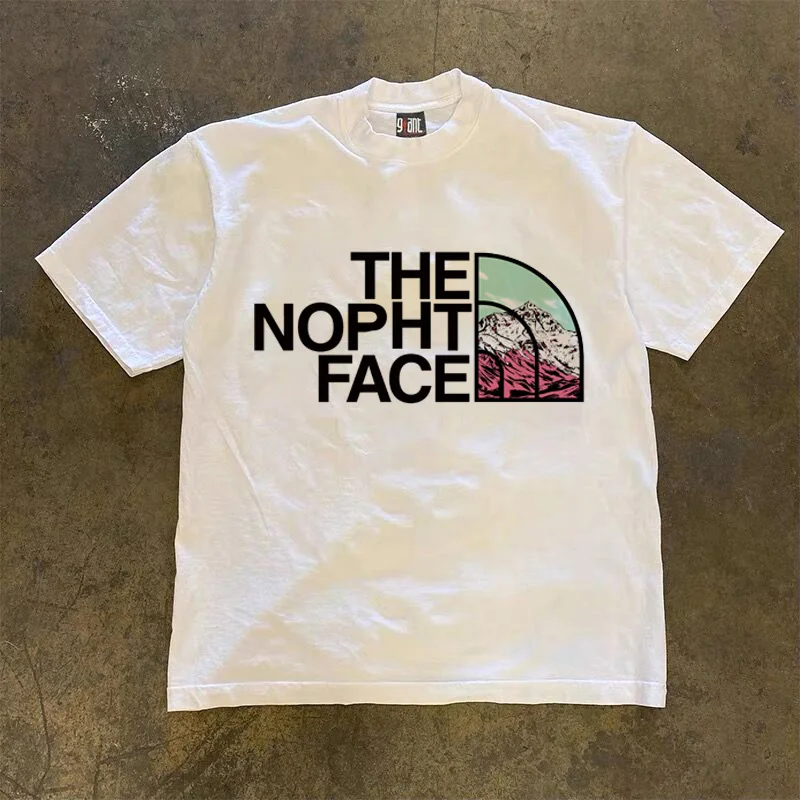 

Men's and Women's T-shirt Snow Mountain Peak Print Short Sleeve American Fashion Brand Summer Round Neck Half Sleeve Top