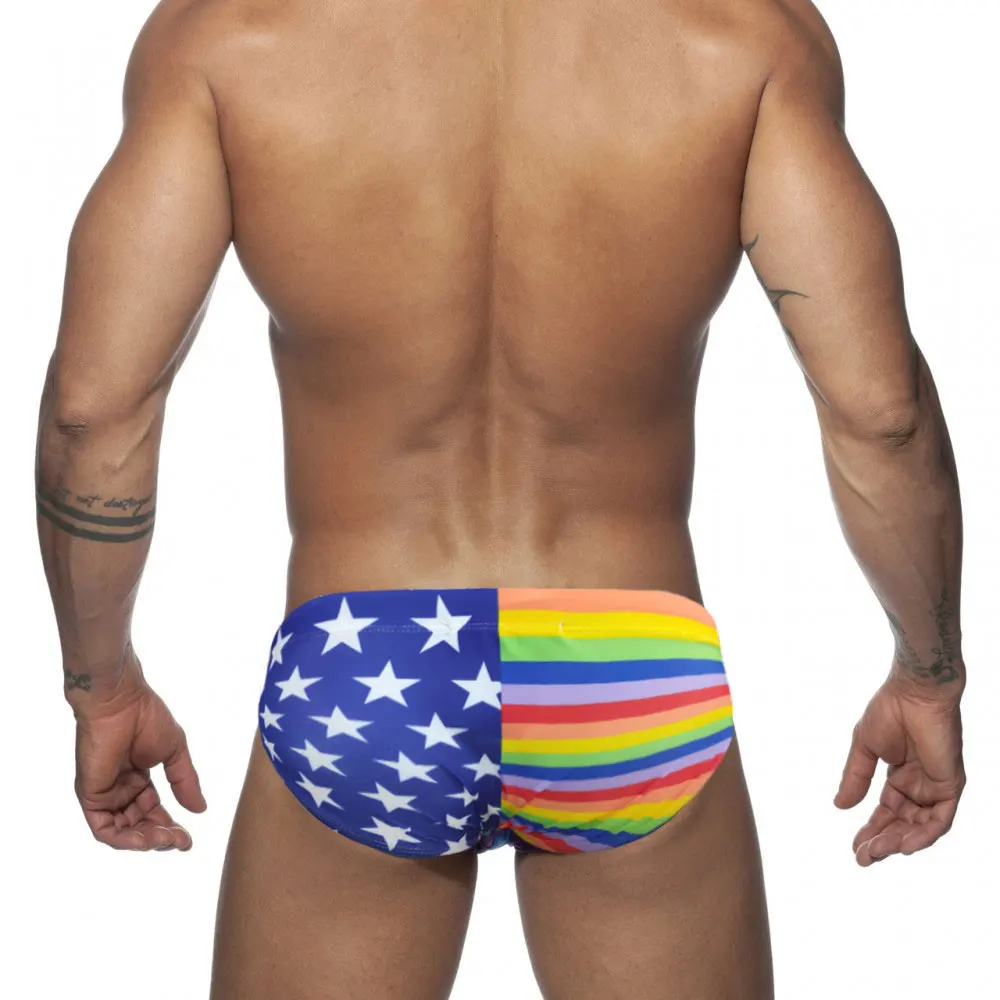 Men\'s Swim suit Wear Briefs Swimming Push-Up Sexy gay Bikini Swimsuit Beach Short RainBow Star Surfing trunks men bathing suit