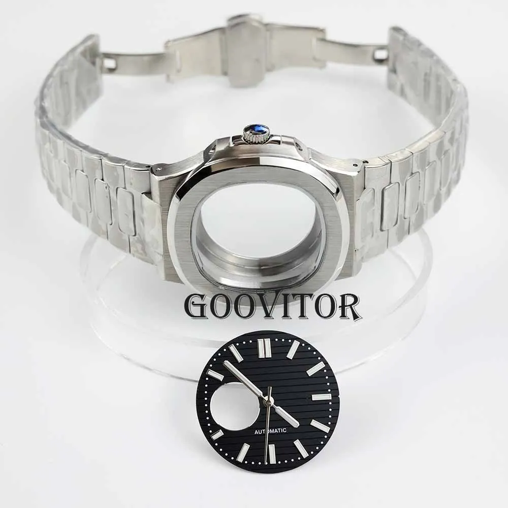 40mm square watch case and strap stainless steel waterproof for nautilus mod NH35 NH36 NH38 movement 29.8mm dial nh35 hands