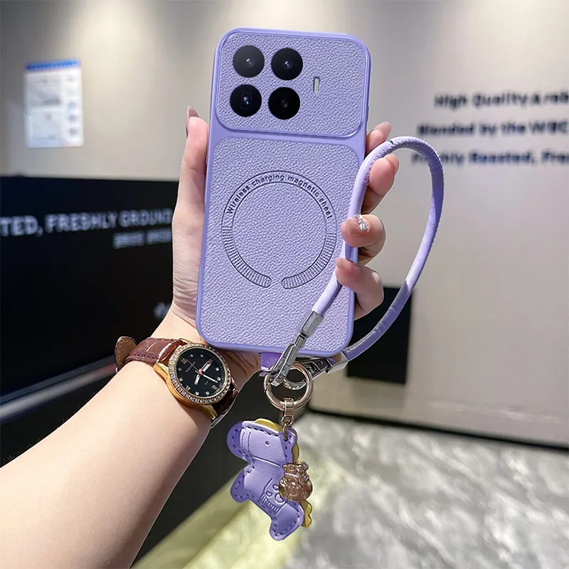 Чехол для Xiaomi 17T Pro, магнитный, матовый, приятный на ощупь, с маленьким ремешком-шнурком, из искусственной кожи, противоударный, для Magsafe