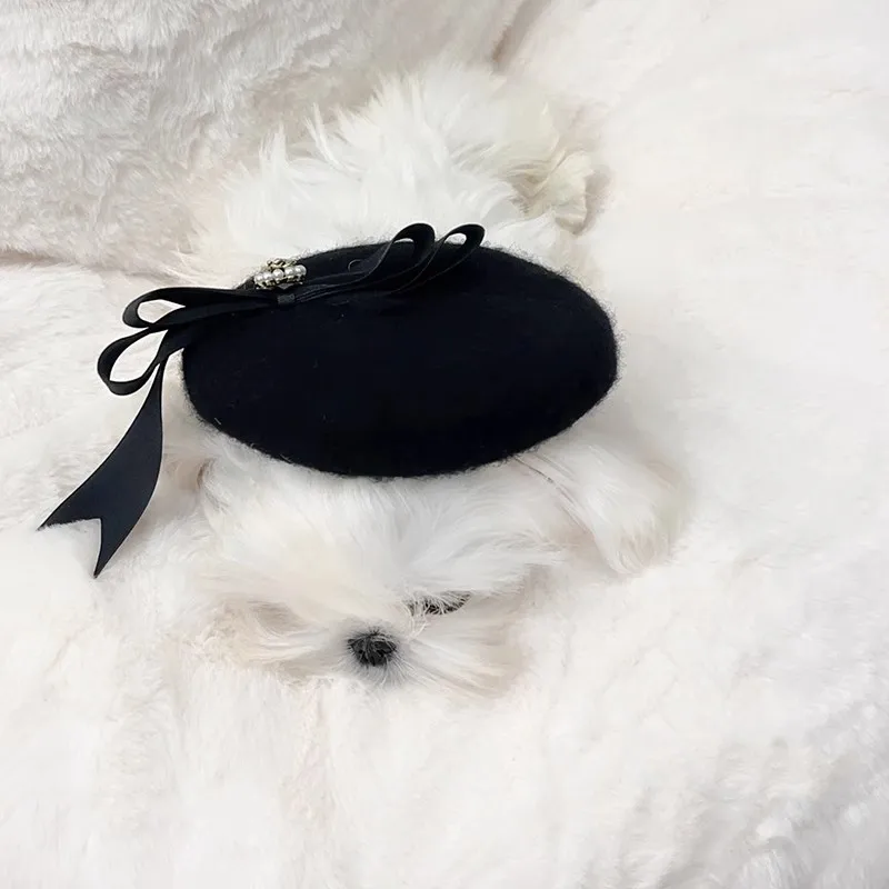 Picture 4: Solid Gray Color Warm Fluffy Woolen Windproof Cute Ball Knitted Dog Hat Pet Headgear
