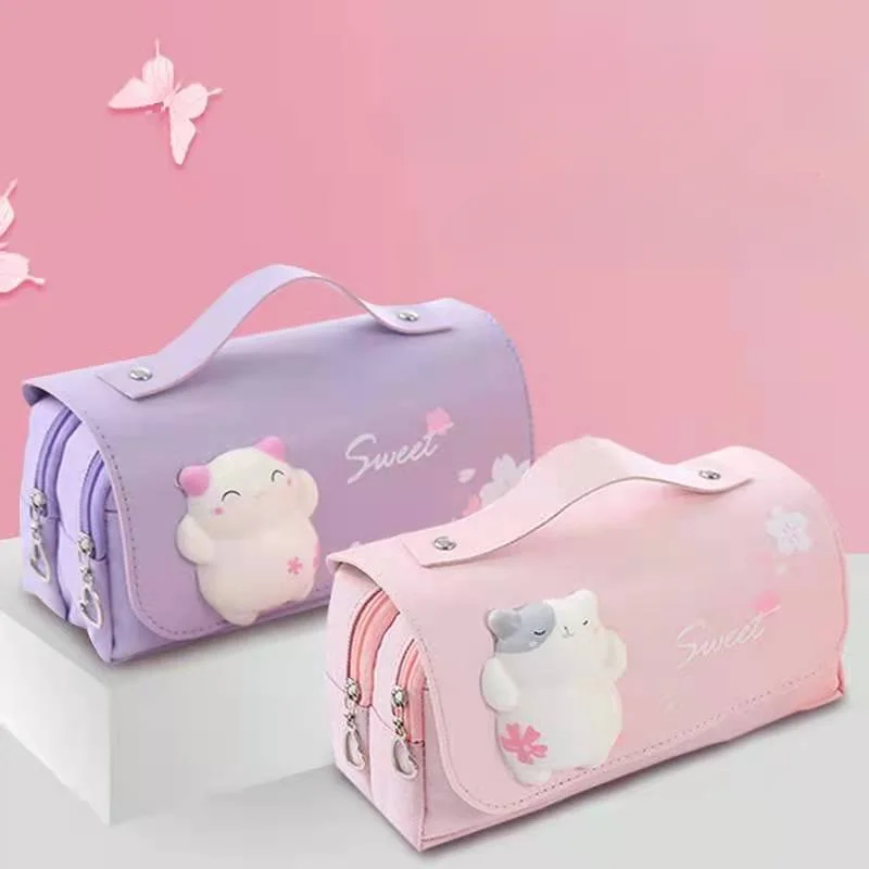 Imagem -04 - Material Escolar Papelaria Kawaii Escola Estojos Lápis para Meninas Bolsas Canetas Bonito Coreano Papelaria Coldres Supply Store Estética