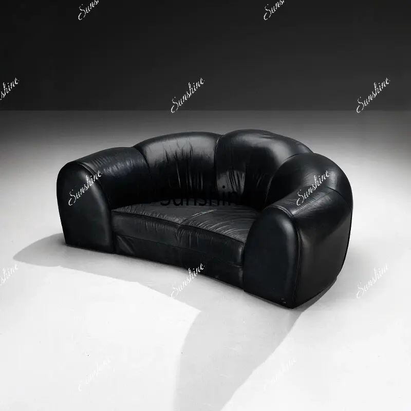 Medieval style, moon sofa design, curved, Italian minimalist leather art