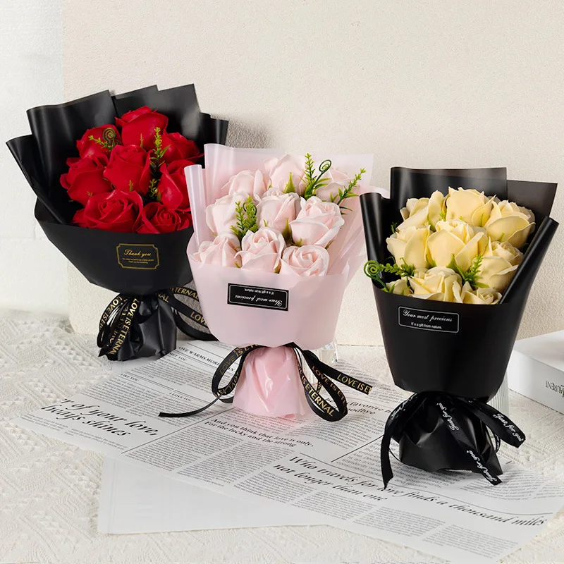 

Simulated soap rose bouquet with 9 flowers for Valentine's Day and New Year's Eve holiday gift desktop souvenir ornament