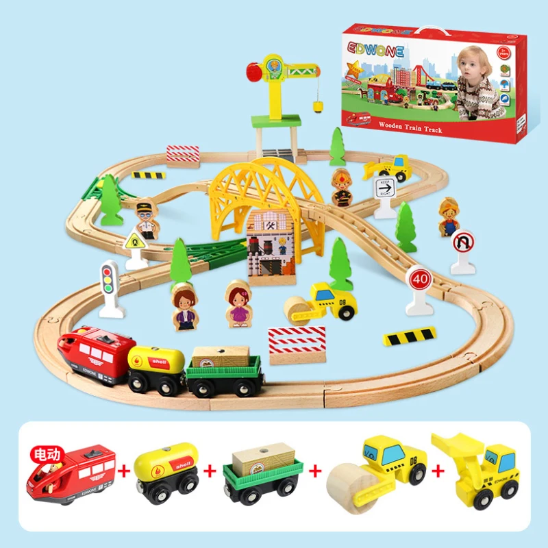 Wooden Train Track Highway Ring Construction Set  Railway Electric Magnetic Train Toy For All Brands Wooden Rail Toy Boy G9