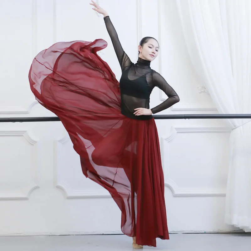 

Шифоновая юбка 540 градусов, балетный живот, классические женские длинные юбки для танцев, тренировочная одежда, однотонная фиолетовая танцевальная юбка в ассортименте