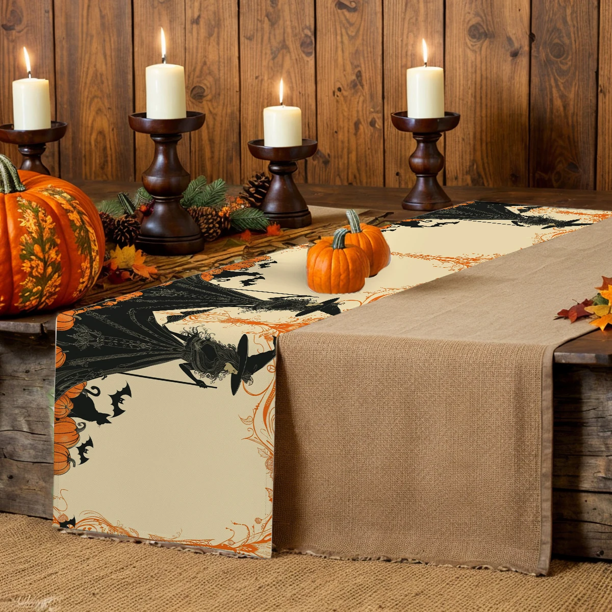 Halloween Witch Magic Table Runners Kitchen Table Decor Farmhouse Washable Dining Table Runner Holiday Party Wedding Decorations