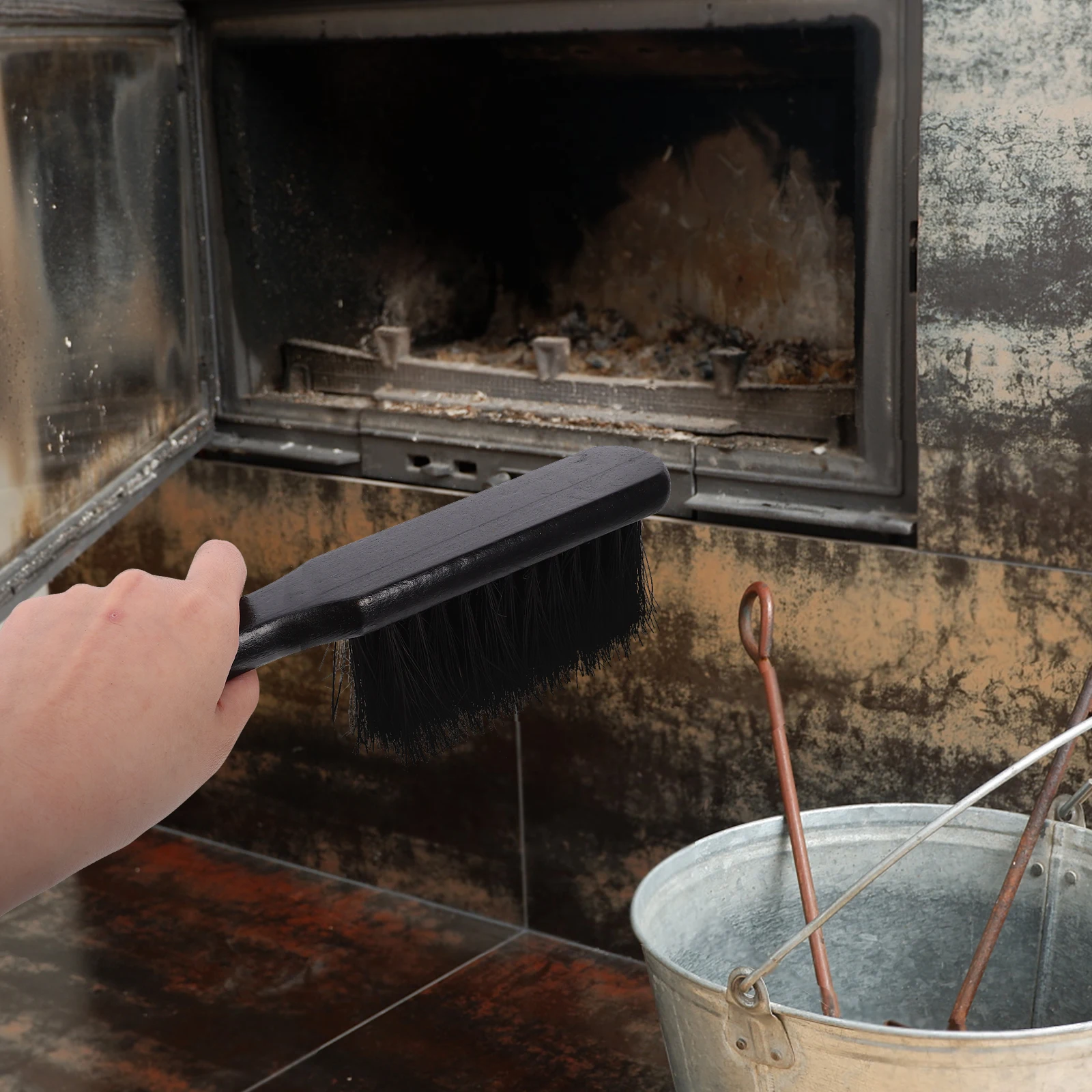 

Fireplace Cleaning Brush Soft Bristles Hard To Reach Areas Ergonomic Handle Anti Slip Comfortable Grip Decorative Black