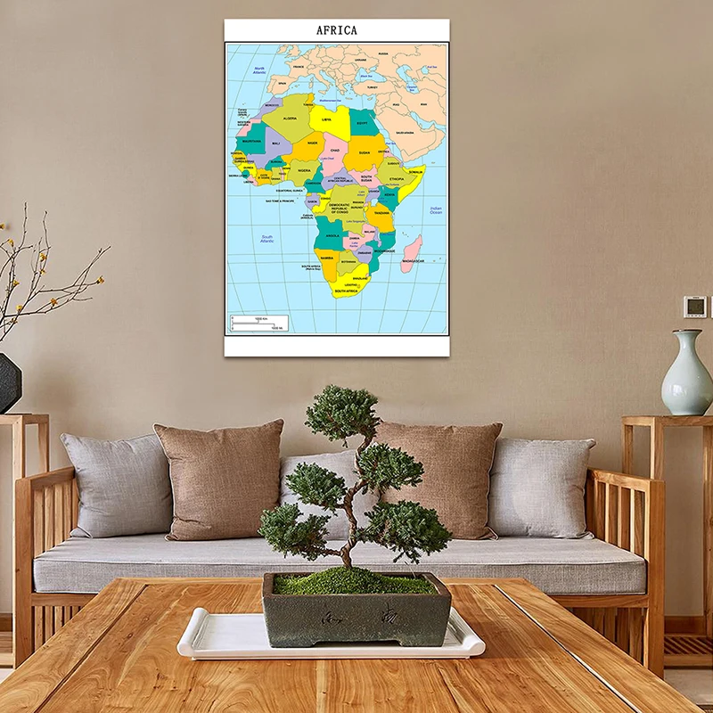 Affiche détaillée de la carte de l'Afrique, peinture sur toile non tissée, décor d'art mural, image pour la décoration de la maison, 100x150cm, 2013