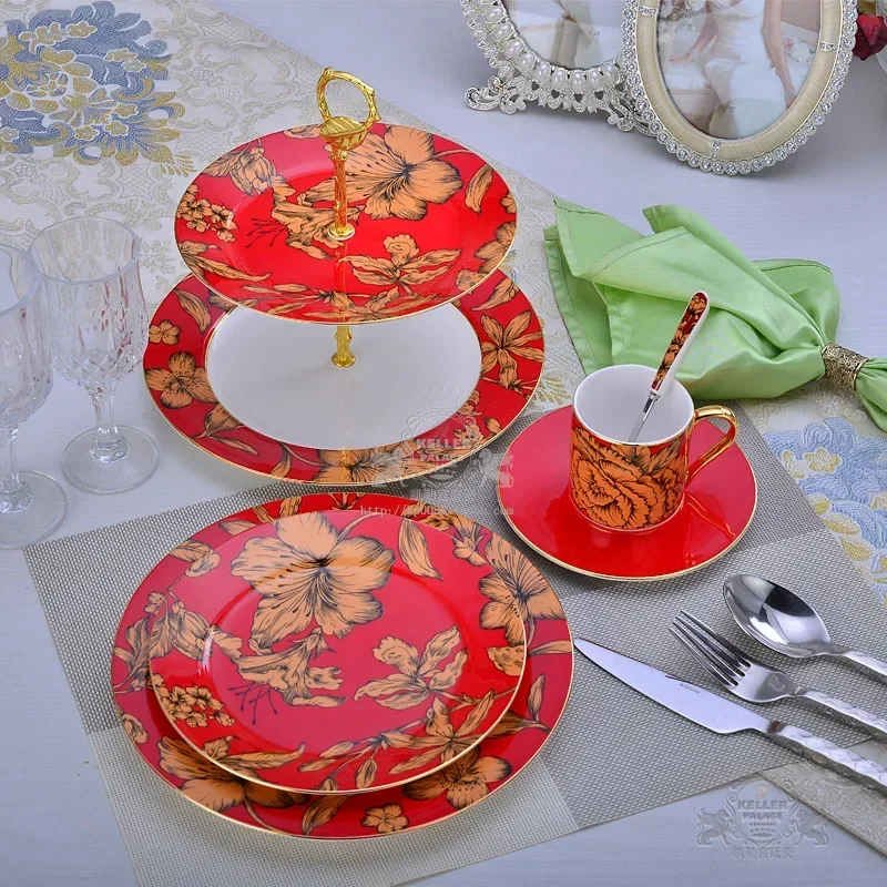 Western Cuisine Plate Coffee Cup Double-Layer Fruit Plate Wall-Plate Decorative Tray Model Room Dining Table Western Tableware