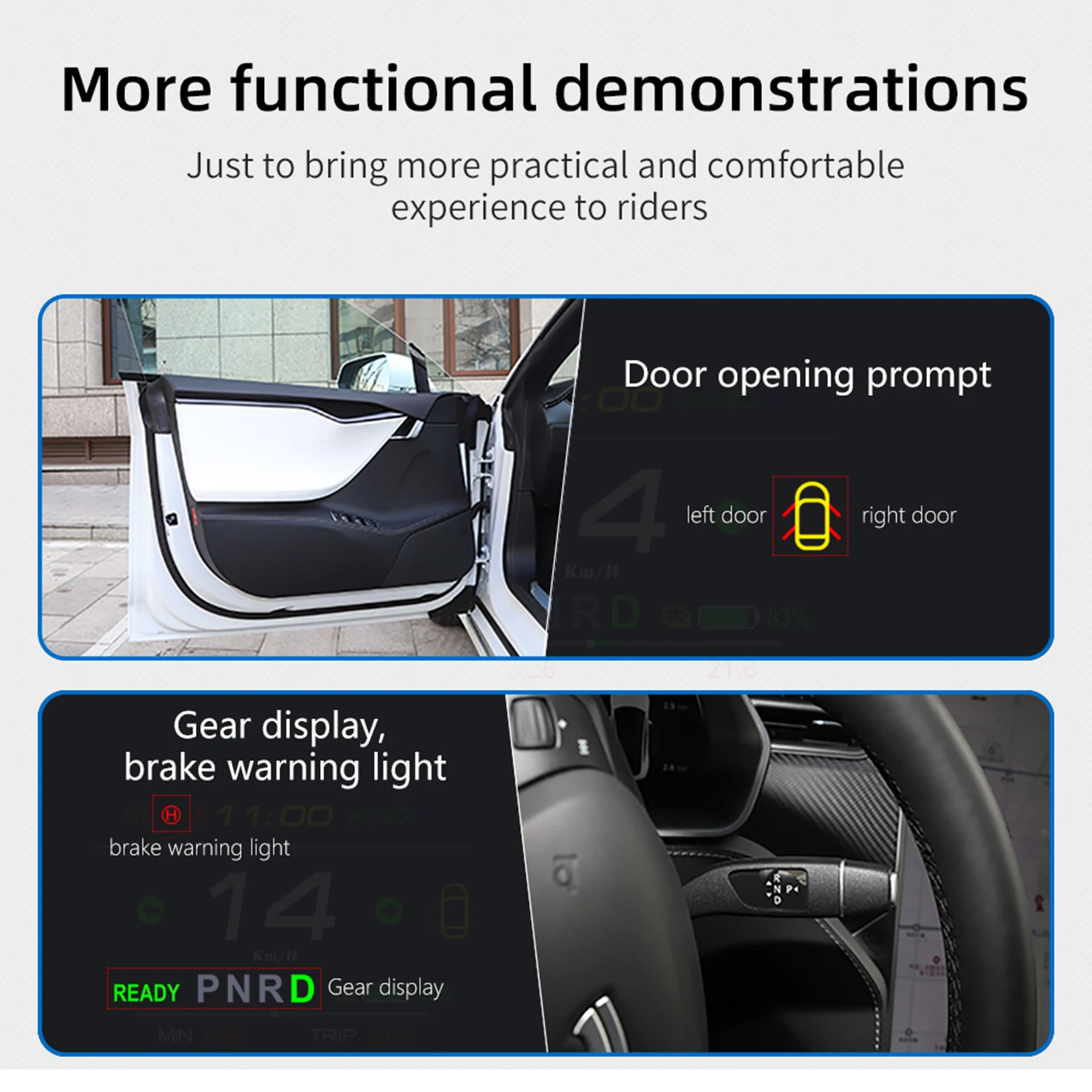 3.3-inch Dashboard Real-Time Speed Gear Position Seat Belts Brake Warning Display Fit for CarPlay and Android Auto Automotive Dashboard for Model Y 2019-2025 and for Model 3 2021-2025