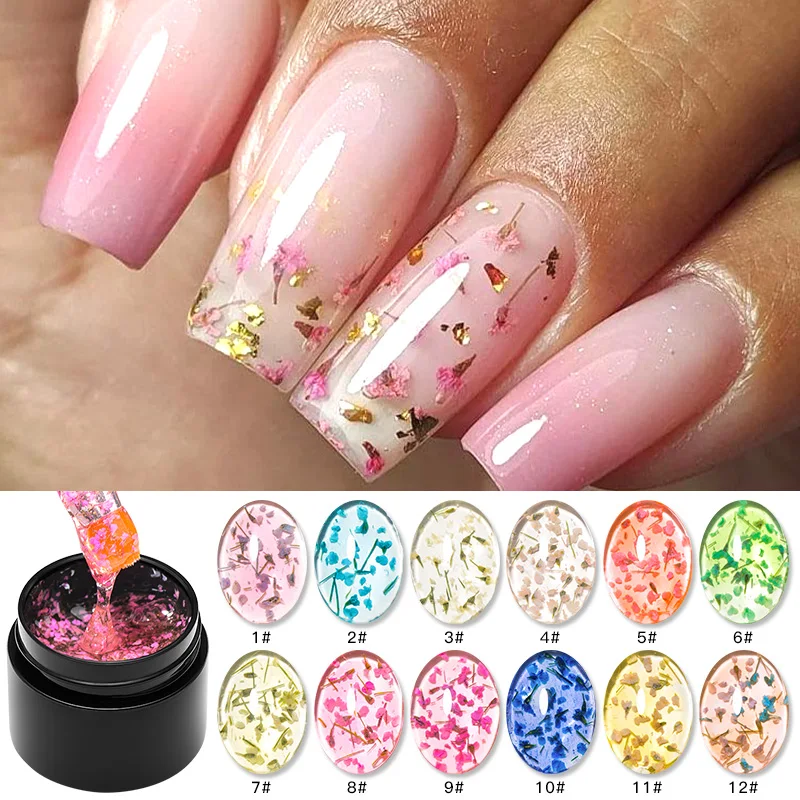 MEET ACROSS Pink Purple Blue Dried Flower Gel Nail Polish Summer Natural Flower Nail Art Painting Soak Off UV LED Gel Varnishes