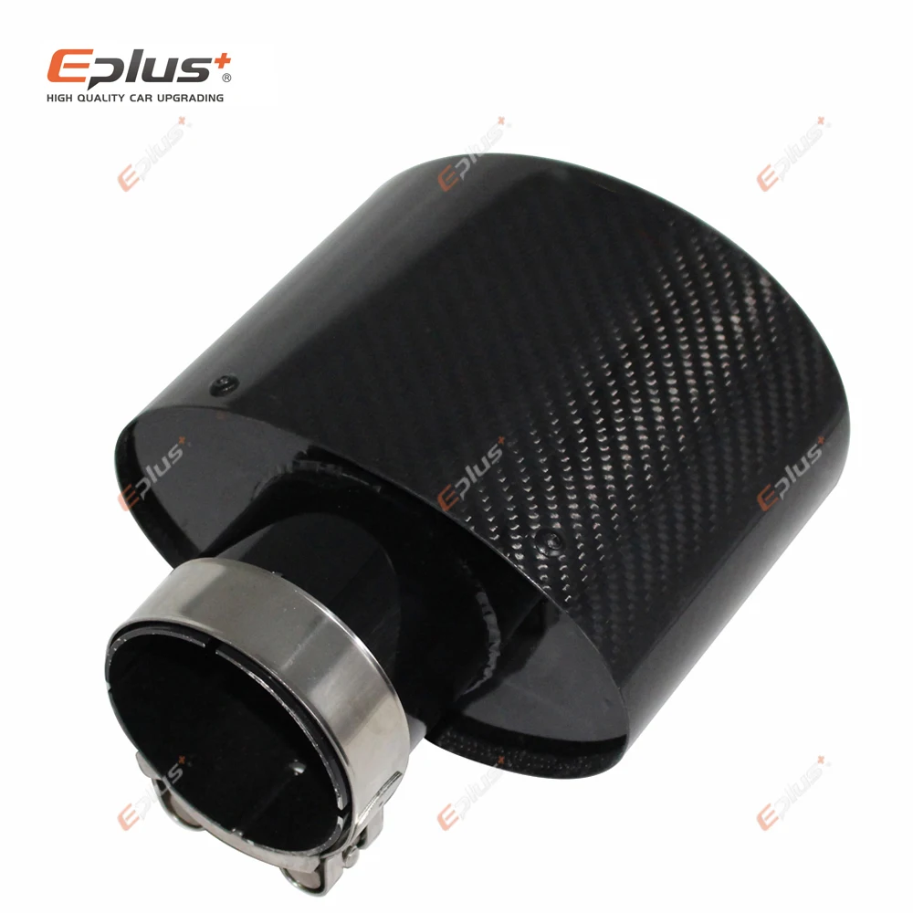 Universal Glossy Carbon Fiber Car Mufflers Tip Exhaust Pipe Nozzle Decoration Universal Stainless Black Oval Width 150mm