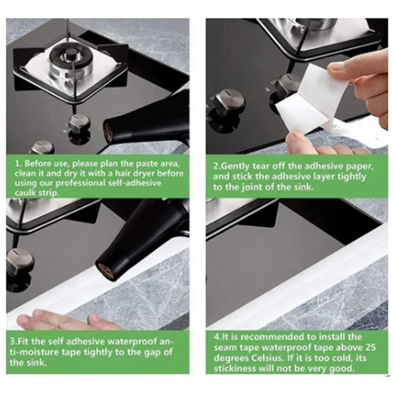 

3.2M Self-Adhesive Sealing Tape PVC Oil-Proof Kitchen Sink Edge Caulk Tape Waterproof Bathroom Corner Wall Sticker-VVBC