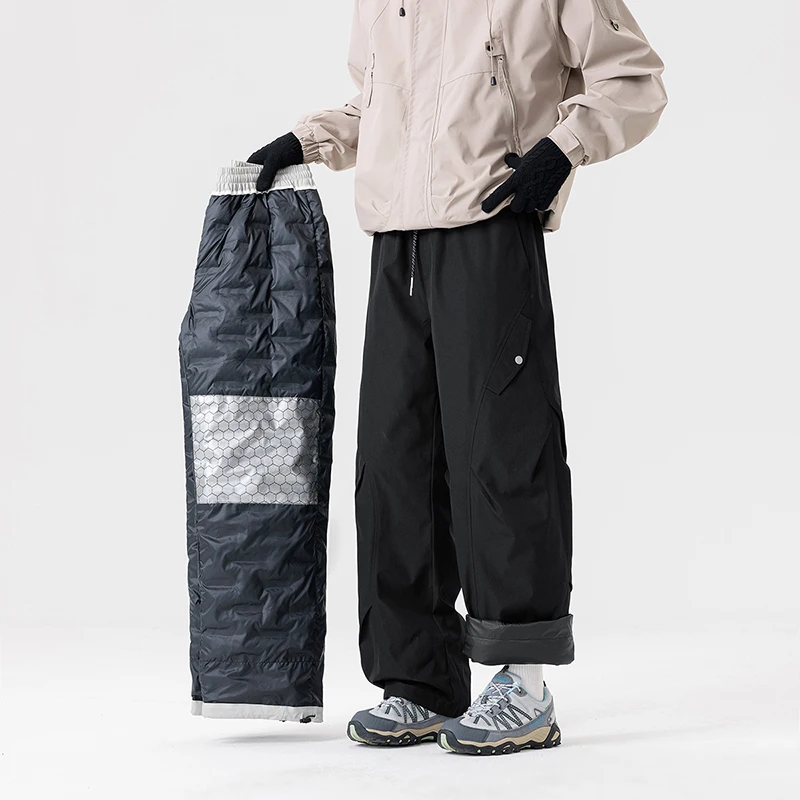 

Winter Graphene Down Pants Men Workwear Down Pants with Large-capacity Pockets Winter Outdoor Solid Warm Trousers