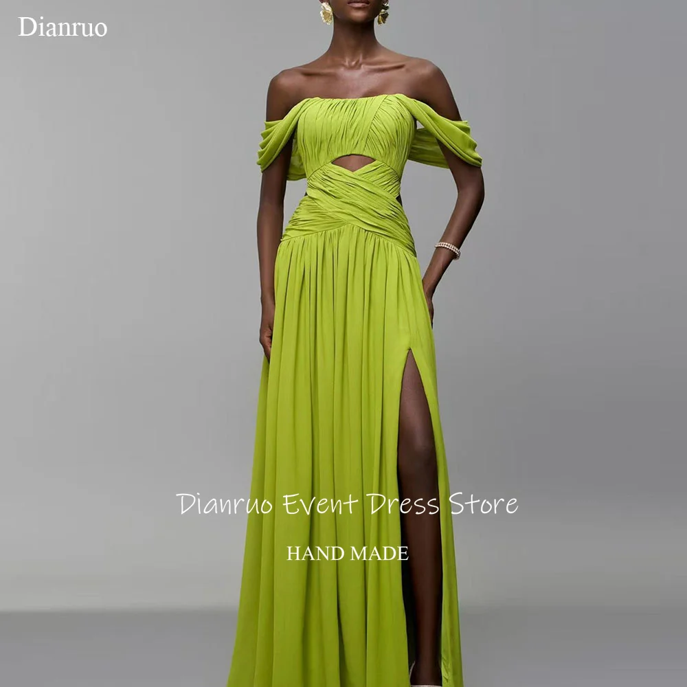 

Dianruo Pleated A Line Evening Dresses Chiffon Off The Shoulder Flowy Party Gowns Elegant High Slit Robes De Soirée Customized