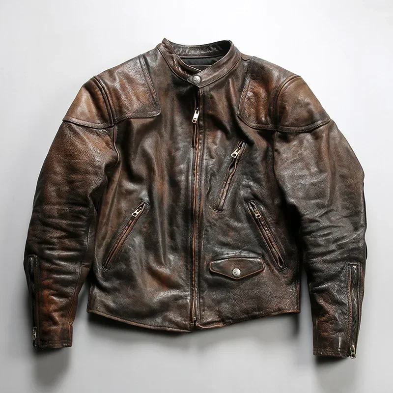 Top 2025 Brand Men's Luxury Horsehide Jacket Super Quality 1.6mm Thick Genuine Leather Coat Vintage Leather Cloth