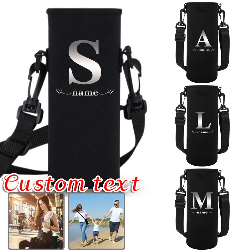 

Personalized Customized Name Insulated Cup Cover 550-1500ML Adjustable Strap Portable Outdoor Travel Accessories Letter Series