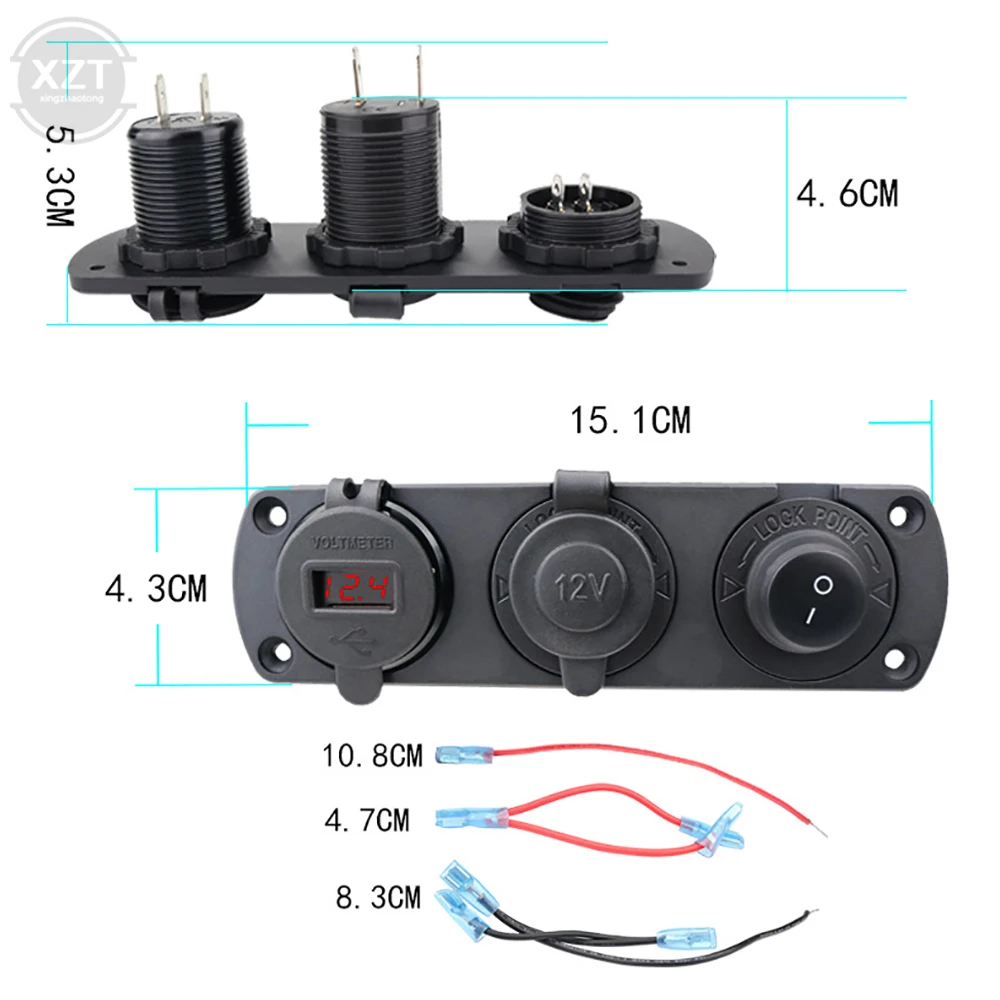 New 12V Cigarette Lighter Socket 3in 1 Waterproof Car Dual QC3.0 USB Outlet Panel for RV Marine Boat Power Socket Charger Socket