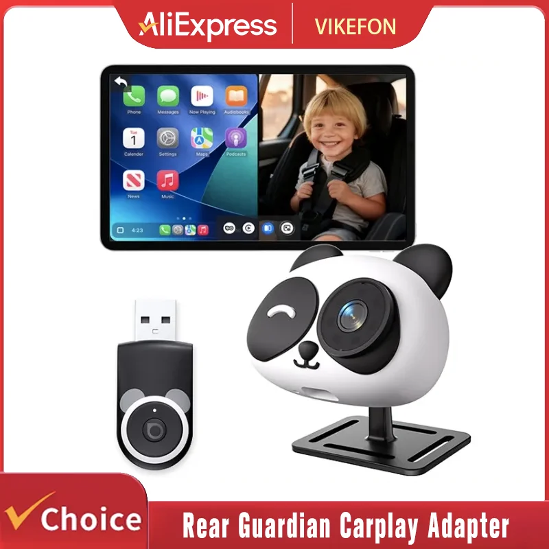 

VIKEFON Cabin Care Wireless CarPlay Adapter 1080P HD Baby Car Camera 150° Wide-angle Night Vision split-screen Backseat Monitor