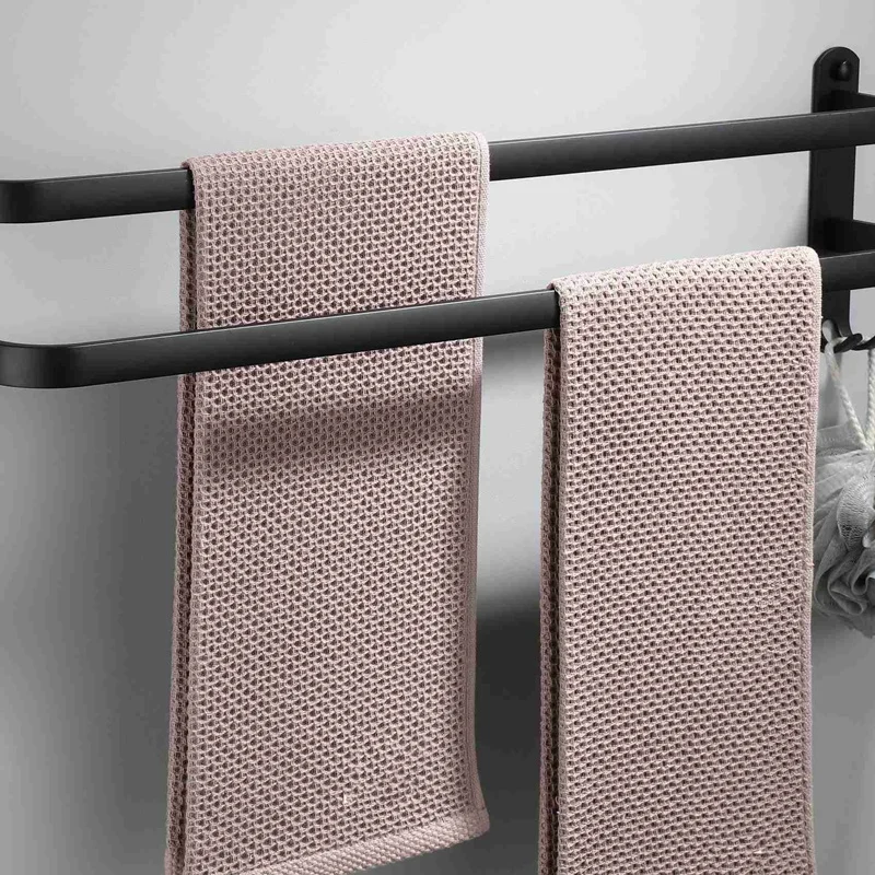 رف مناشف معلق من الألومنيوم أسود للمساحات ، عمود تعليق للمرحاض ، 3 طبقات بدون تثقيب