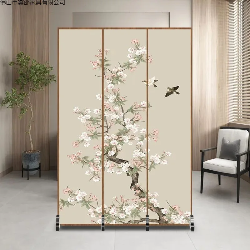 

New Chinese-style simple modern partition entry fabric blocking living room wooden screen entrance decorative mobile seat screen