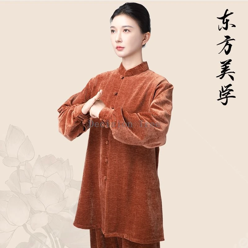 2025 autumn and winter chinese thickened double-side fleece Tai Chi suit for women men's martial arts practice suits 2 piece set