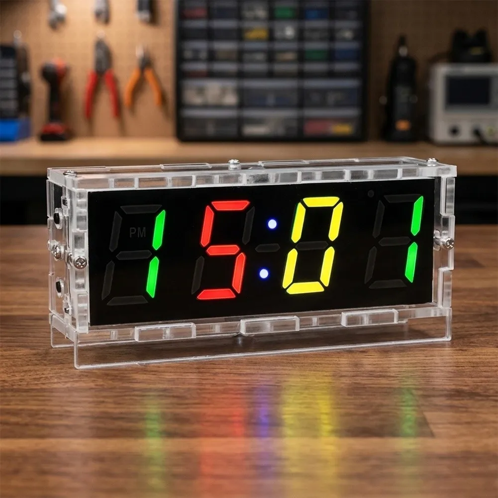 DIY For RGB Digital Clock Kit with PCB Components for Soldering Practice and Functional Time Temperature Display