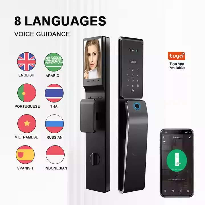 Israel Lock Tuya Wifi Waterproof Smart Look Face Recognition Digital Lock 6085 For Wood Door Biometric Fingerprint Video Call