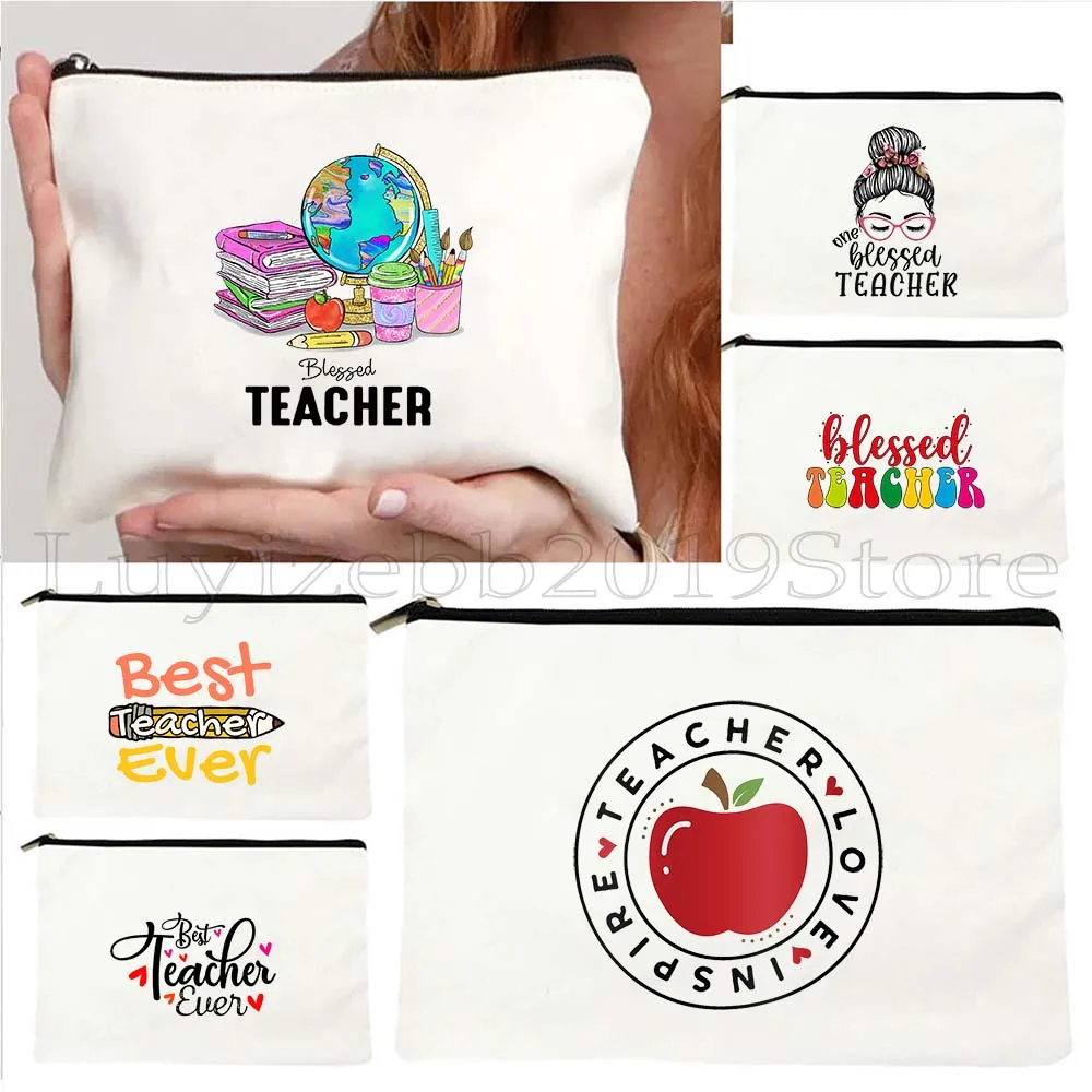 

BEST TEACHER EVER Blessed Teacher Funny Teachers Sayings Cute Gifts Canvas Cosmetic Makeup Toilet Bag Pencil Case Zipper Pouch