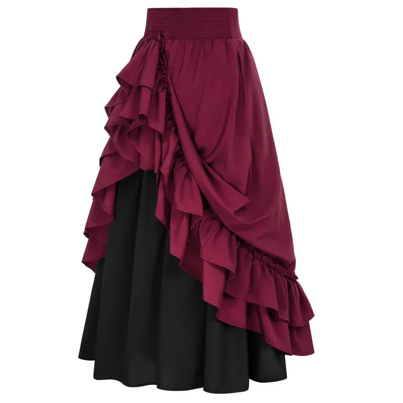 Renaissance Women Elastic Waist Medieval Pirate Vampire Cosplay Vintage Steampunk Gothic Drawstring Casual Boho Maxi Skirt