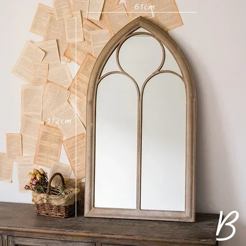 Retro fake window decoration French wall-mounted mirror floor-to-ceiling fitting entrance living room fireplace mirror