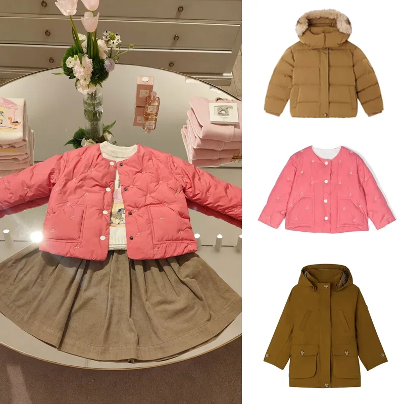 

Pre-sale(ship in November) 2024 BP Winter Girls Coat Cherry Embroidered Pink Cotton Parkas Baby Boys Warm Fur Collar Down Jacket