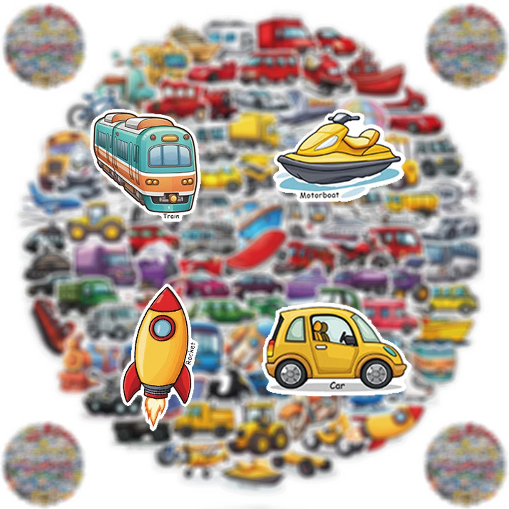 

10/50/100/200pcs Funny Cute Transportation Stickers Cat Airplane Cartoon Sticker Skateboard Phone Notebook Kid Classic Toy Decal