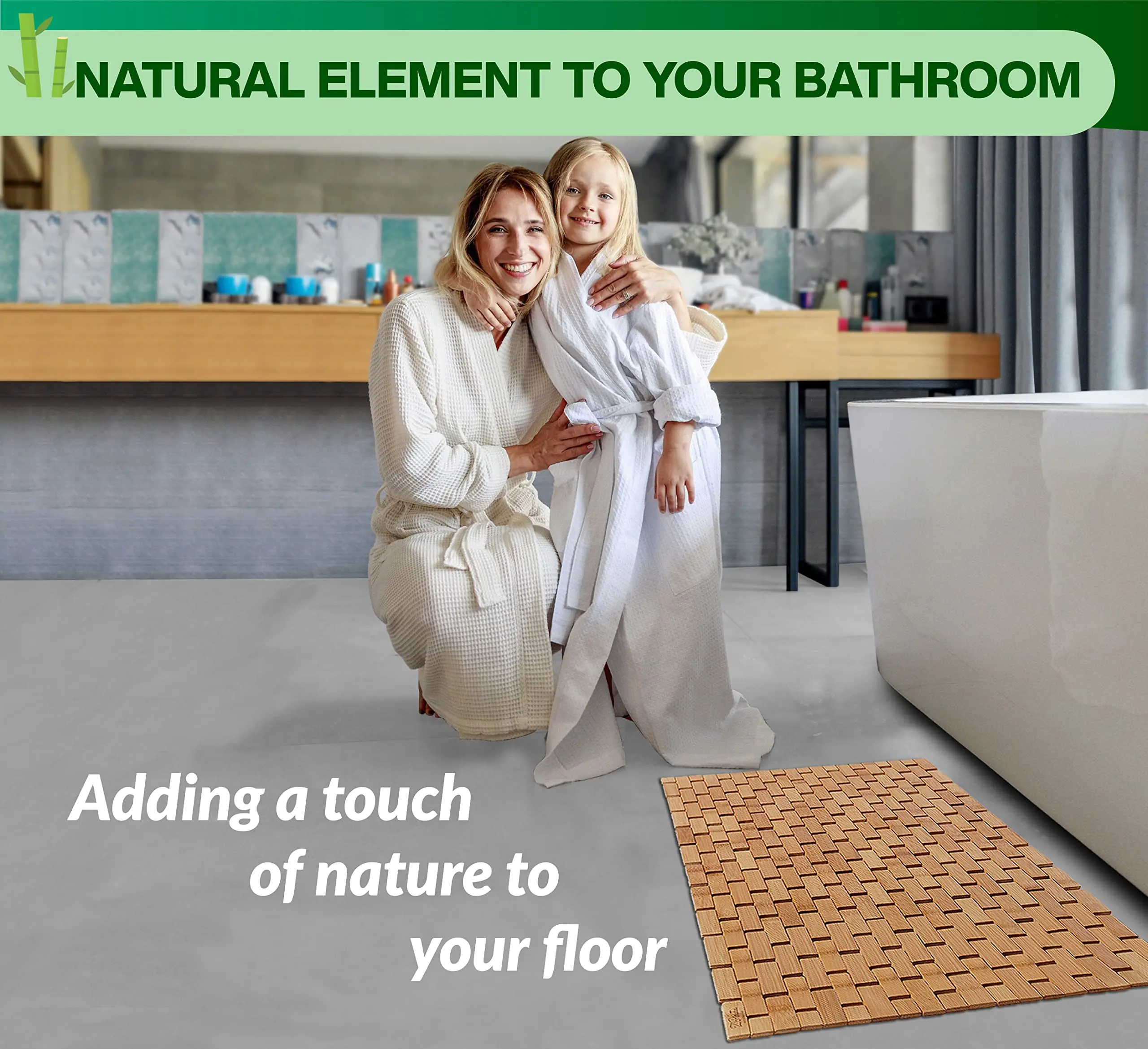 Natural Bamboo Wood Bath Mat - Bathroom Sauna Spa Bathtub Kitchen Rug Accessories