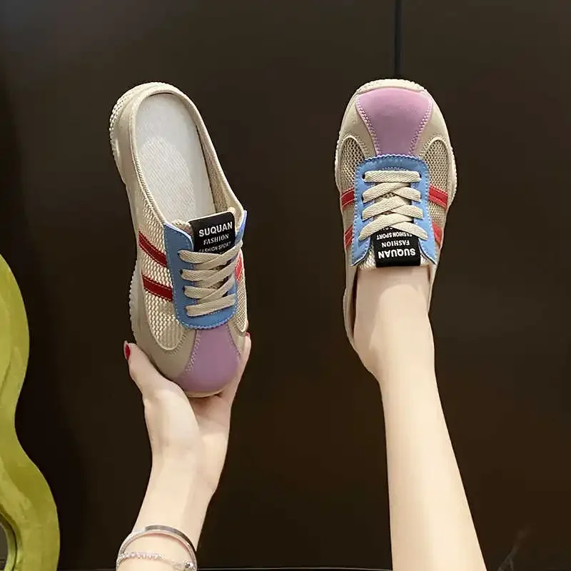 طرف مستدير يزيد من ارتفاع التمهيد بدون كعب أحذية رياضية ملونة منسوجة للنساء أحذية الجري للنساء Bling Sports Tenix