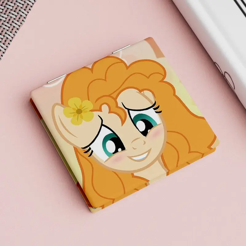 Kawaii My Little Pony Makeup Mirror Fluttershy Apple Jack Cartoon Anime Folding Double Sided Mirror Portable Mini Gift Kids Toy